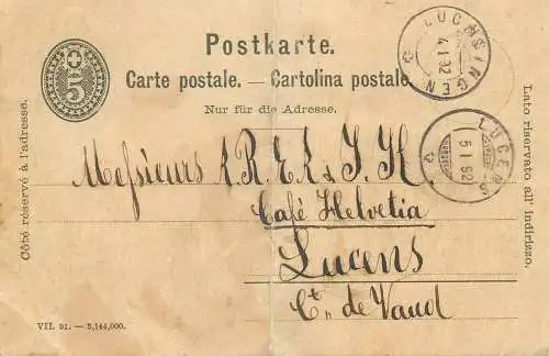 Switzerland Entier Postal Stationery Postkarte 5 Rappen correspondance Lucens 1892