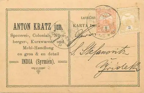 Hungary Entier Postal Stationery correspondence Anton Kratz India ( Syrmien ) to Ujvidek 1913