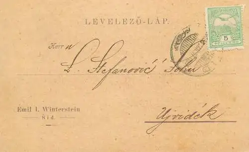 Hungary Entier Postal Stationery correspondence Sid to Ujvidek 1913 Emil I. Winterstein Sid