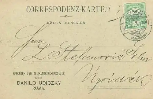 Hungary Entier Postal Stationery correspondance Ruma to Ujvidek 1912 Danilo Udiczky publicity