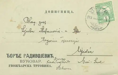 Hungary Entier Postal Stationery correspondance Vukovar - Ujvidek 1913 shop store advertising