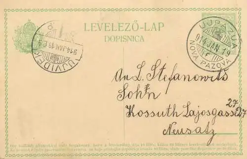 Hungary Entier Postal Stationery correspondance Ujpazua Nova Pazova - Ujvidek 1914