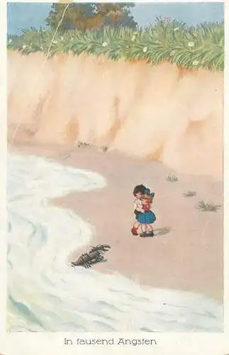 Drawn children comic postcard In fausend Angsten humour caricature