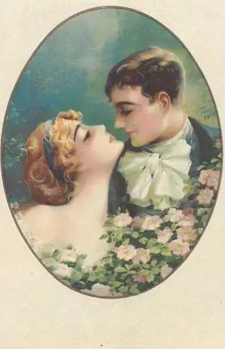 Romantic lovers couple vintage postcard amour amoureux