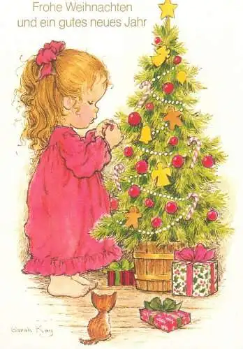 Drawn children greetings postcard Frohe Weihnachten und ein gutes neues Jahr Sarah Kay signed postcard