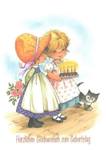 Drawn children greetings postcard Herzlichen Gluckwunsch zum Geburtstag