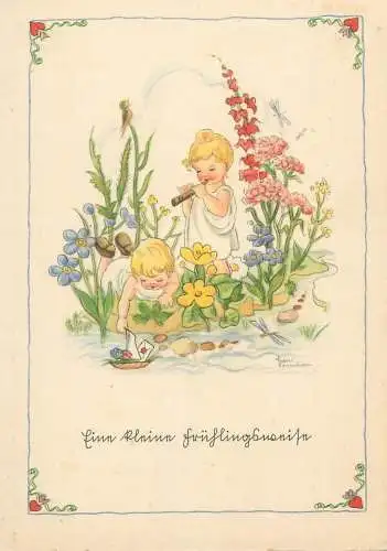 Postcard children drawing artist signed LIESEL LAUTERBORN