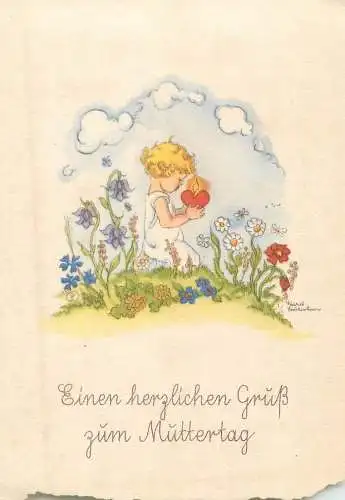 Postcard children Einen herzlichen Gruss zum Muttertag artist signed LIESEL LAUTERBORN