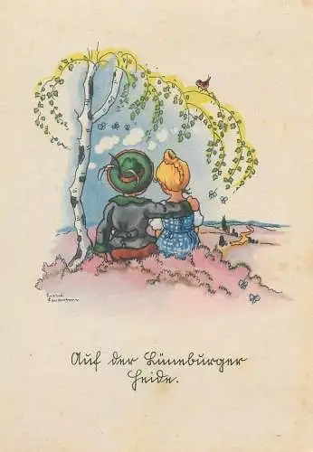 Postcard couple romance lovers artist signed LIESEL LAUTERBORN