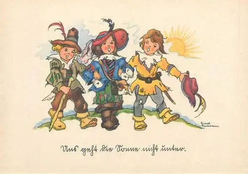 Drawn children artist signed LIESEL LAUTERBORN surrealism fantasy Post card