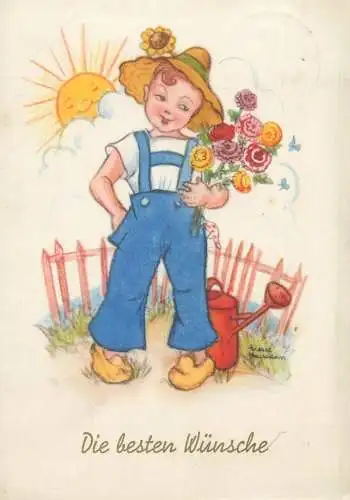 Die besten Wunsche Postcard fantasy Dutch types typical clothing Drawn children artist signed LIESEL LAUTERBORN