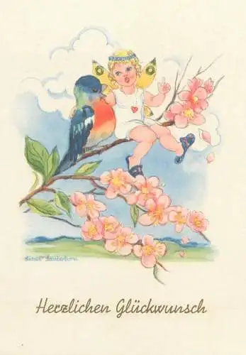 Herzlichen Gluckwunsch Postcard fantasy Drawn children artist LIESEL LAUTERBORN