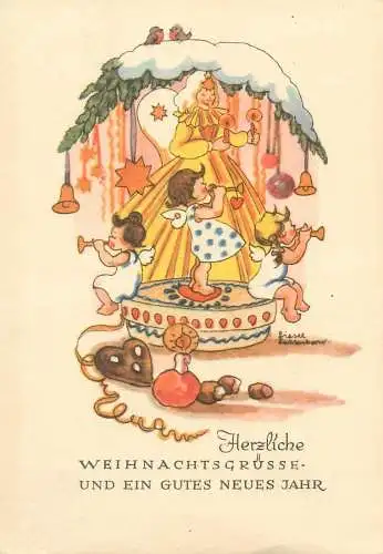 Herzliche Weihnachtsgrusse und eines gutes neues jahr Postcard Drawn children artist LIESEL LAUTERBORN