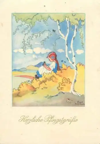 Herzliche Pfingstgrusse Postcard Drawn children artist LIESEL LAUTERBORN