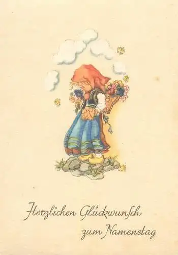 Herzlichen Gluckwunsch zum Namenstag Postcard Drawn children artist LIESEL LAUTERBORN