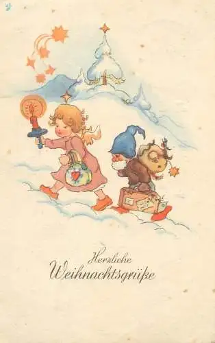 Herzlichen Weihnachtsgrusse Postcard Drawn children artist LIESEL LAUTERBORN