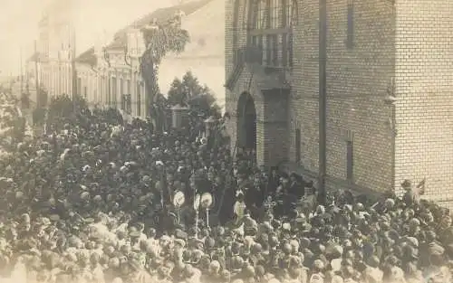 Social history real photo postcard church meeting procession priest Priesthood (Eastern Orthodox Church) to identify