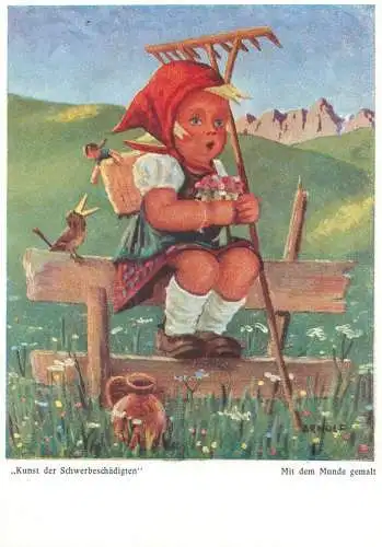 Arnulf signed children drawing Postcard Kunst der Schwerbeschadigten
