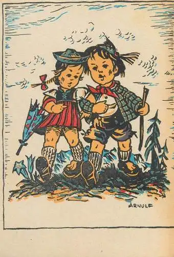 Arnulf signed children drawing Postcard couple types traditional clothing