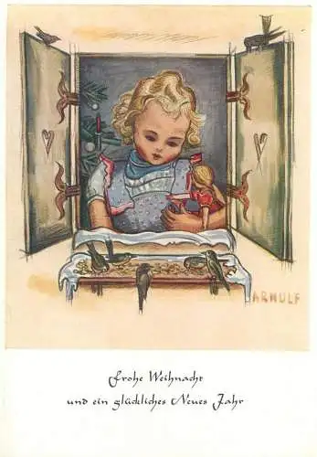 Drawn children caricature Arnulf signed Postcard Frohe Weihnacht und gluckliches Neues Jahr