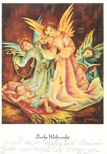 Drawn children caricature signed Postcard Stille Nacht