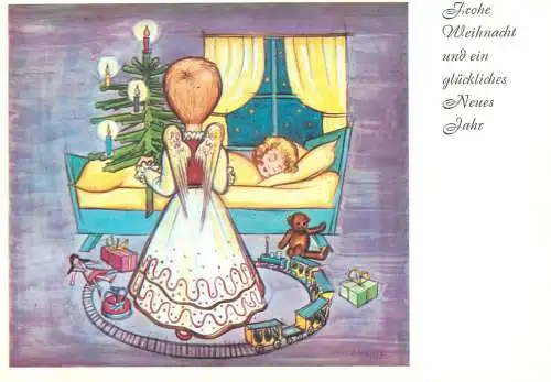 Frohe Weihnacht und gluckliches Neues Jahr Drawn children caricature signed Arnulf Postcard angel watch child