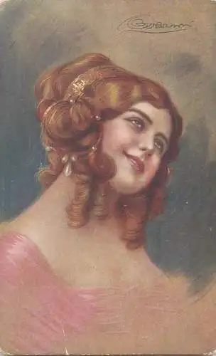 Guerzoni signed beauty lady portrait fancy coiffure 1916 postcard