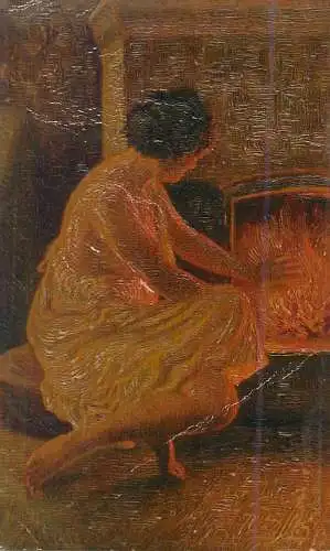 G.A. Damm - woman near the fire chimney