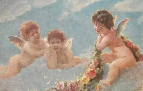 Lovely cherubs Prof. Papperitz " Liebesboten " love cupids fantasy postcard