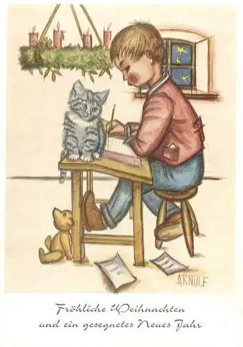 Drawn children caricature signed Arnulf Munde gemalt Postcard Frohe Weihnacht und ein gesegnetes Neues Jahr