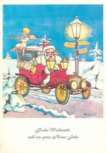 Drawn children caricature signed Arnulf Munde gemalt Postcard Frohe Weihnacht und ein gutes Neues Jahr Santa Claus