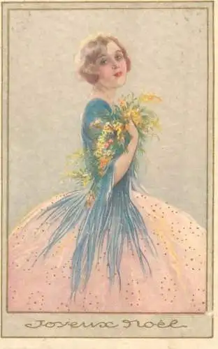 Belgian publishing New Year greetings fancy glamour drawn lady