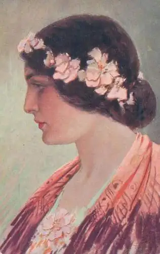 C.V. Muttich pinx lovely lady portrait head decoration blossom coiffure