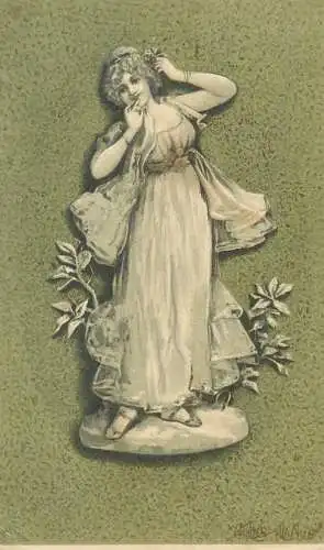 Art nouveau lovely lady artist signed postcard embossed 1900s