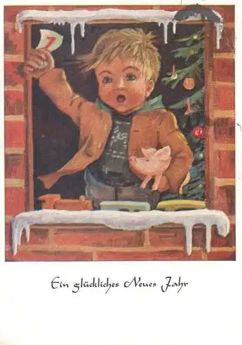 Drawn children caricature signed Arnulf Munde gemalt Postcard Ein gluckliches Neues Jahr