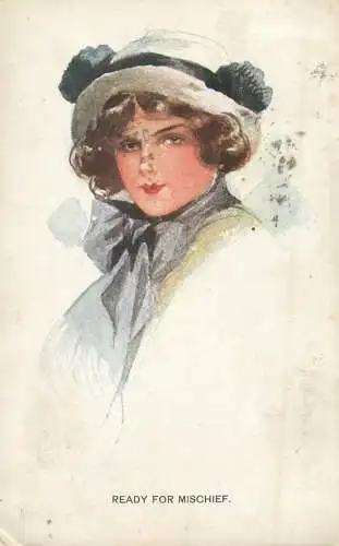 New World Girls series postcard lady ready for mischief