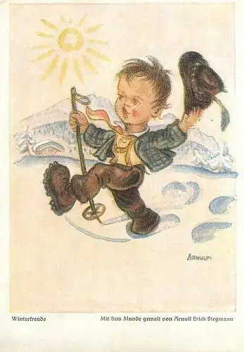 Drawn children caricature signed Arnulf Postcard Winterfreude Munde gemalt