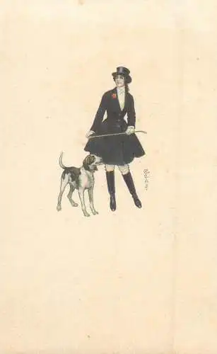 E. Colombo drawn woman & dog pet