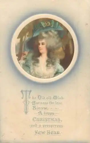 Meissner & Buch Leipzig Kunstler Postkarte Iris Series Germany 1908 New Year greetings glamour lady fancy hat