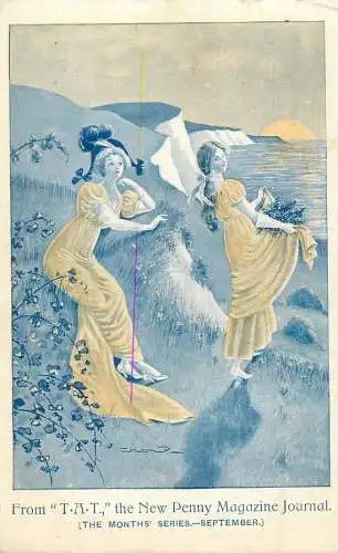 From T.A.T. the New Penny Magazine Journal the months series postcard September allegory lovely ladies femmes 1903