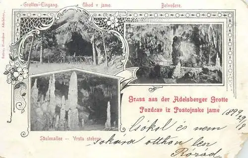 Slovenia cave Adelsberger Grotte POZDRAV IZ POSTOJNSKE JAME 1899 ( lower right corner damage )