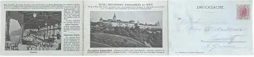 Austria Hotel-Restaurant Kahlenberg bei Wien triptic panorama postcard card 9 x 42 cm