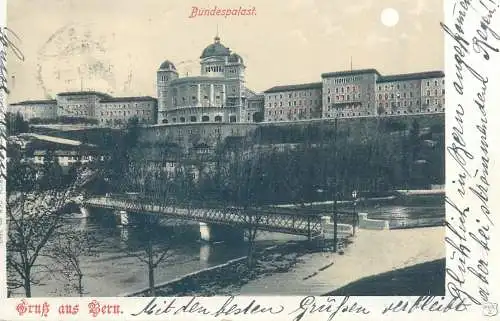 Switzerland gruss aus Bern Bundespalast 1900 timbre suisse jubilee de l`union postale universelle