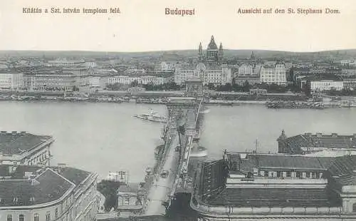 Europe Hungary Budapest kilatas a Szt. Istvan templom fele panorama Danube postcard