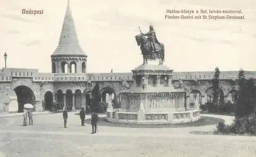 Europe Hungary Budapest Fisher bastion and St Stephan statue postcard