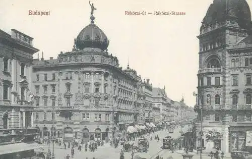 Europe Hungary Budapest Rakoczi ut strasse tram postcard