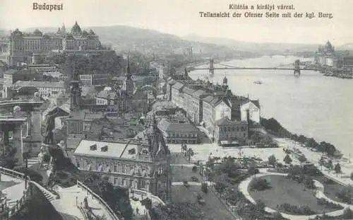 Europe Hungary Budapest Kilatas a kiralyi varral panorama Danube postcard