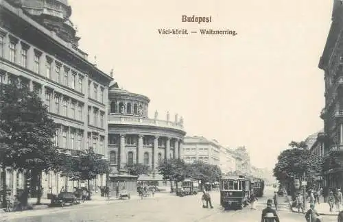 Europe Hungary Budapest Vaci-korut Waitznerring tram postcard