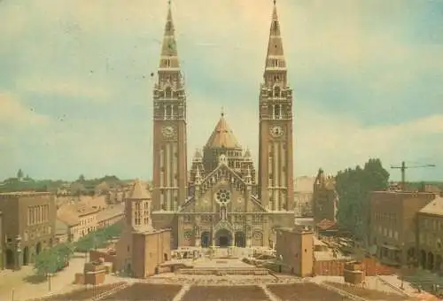 Europe Hungary Szeged Beloiannis square 1964 clocktower postcard