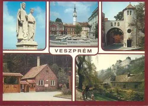 Europe Hungary Veszprem multi view statue lighthouse gatehouse postcard